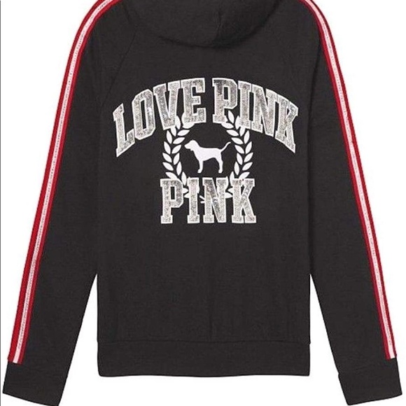 Victoria’s Secret PINK Sequin Black Zip Up Hoodie - Picture 3 of 9